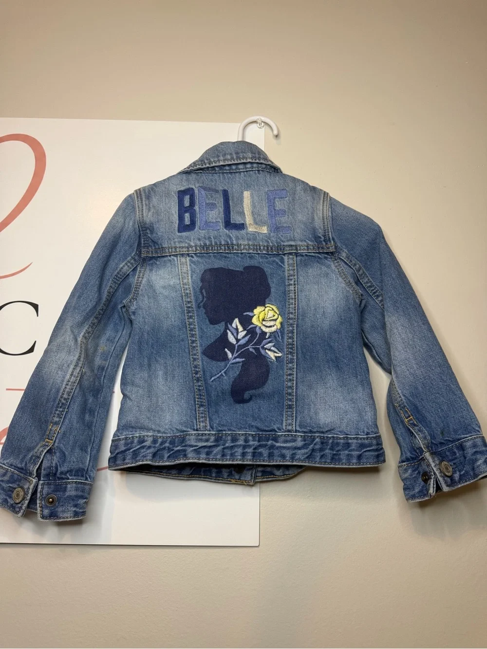Gap Girls' Denim Belle Jean Jacket with Yellow Floral Embroidery